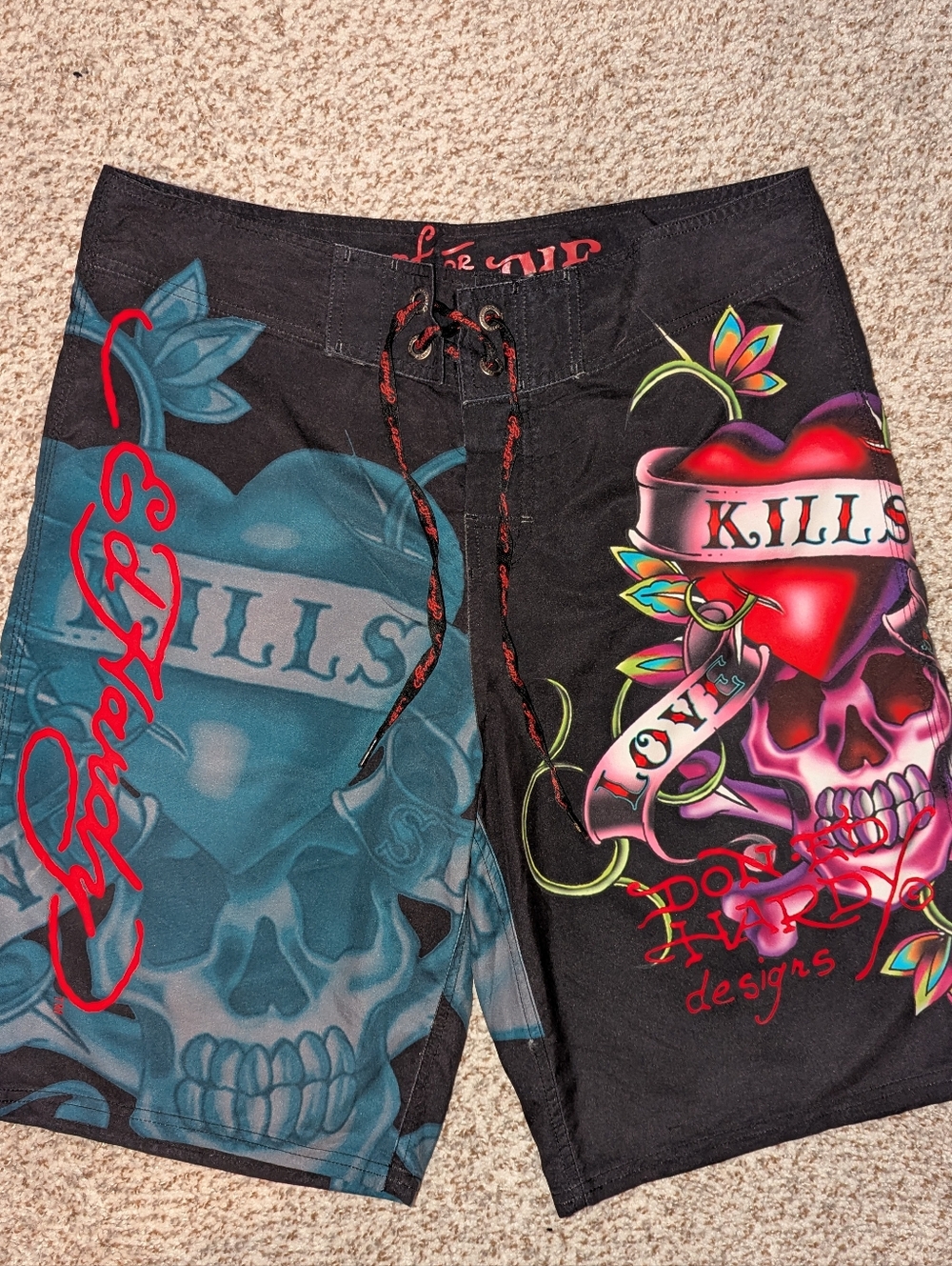 Ed Hardy Love Kills Surf Or Die Board Shorts Mens 34